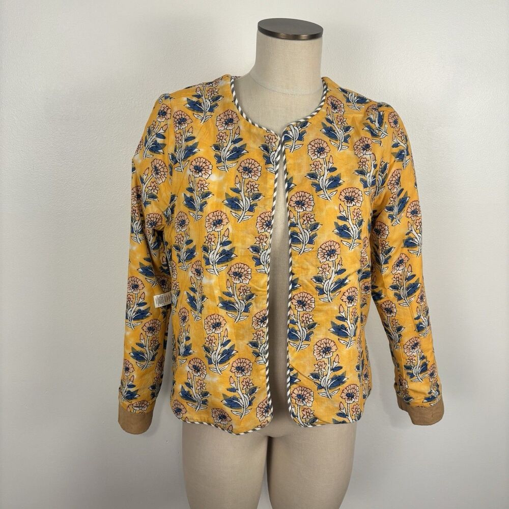 Sundance Womens M Amara Jacket Orange Geometric Print 100% Cotton Reversible - Picture 4 of 13